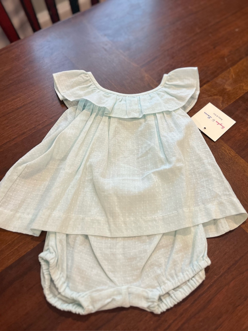 Soft Aqua Ruffle Neck Kids Matching Set